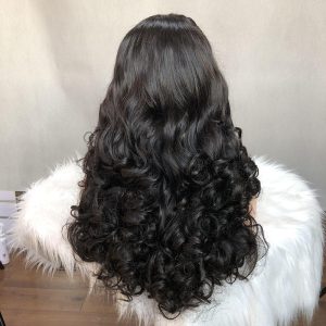 Popular Color Funmi Super Double Drawn Natural Color Bouncy Wave Lace Frontal Human Hair Wig Vendor Wholesale Virgin Human Hair