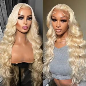 Raw Human Hair Blonde 613 Wigs Wholesale 13x6 Bleached Knots Hd Full Lace Closure Frontal Blonde Wig 613 Full Lace Wig 36 Inch