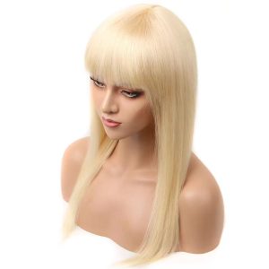 8-30 Inch 613 Blonde Human Hair Wig With Bangs Brazilian Remy Hair Full Machine Made Human Hair Wigs With Bangs For Black Women