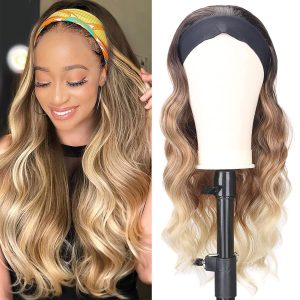 Long Wavy Headband Wigs for Black Women Synthetic Brazilian Hair 180% Density Body Wave Headband Wig Full Glueless Headband Wig