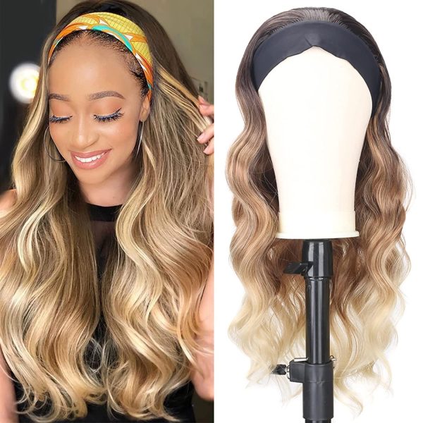 Long Wavy Headband Wigs for Black Women Synthetic Brazilian Hair 180% Density Body Wave Headband Wig Full Glueless Headband Wig