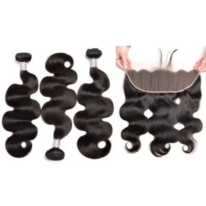 Brazilian Raw Virgin Cuticles Aligned Water Wave Human Hair Bundles with Closure 100% Unprocessed High Quality Human Hair