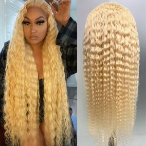613 deep wave 180% density 100 percent human hair wig afro kinky curly virgin brazilian front lace wig for sale