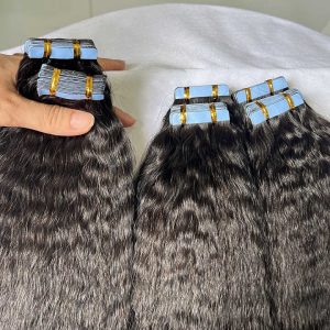 Wholesale 40pcs/100gram Kinky Straight Tape Ins 100% Real Virgin Raw Indian Human Hair Tape In Human Hair Extensions