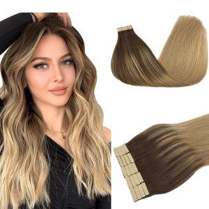 Tangling Free Balayage Tape In Real Human Hair Extensions 100% Human Double Drawn Tape Hair Extention For Salons