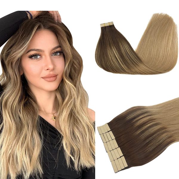 Tangling Free Balayage Tape In Real Human Hair Extensions 100% Human Double Drawn Tape Hair Extention For Salons