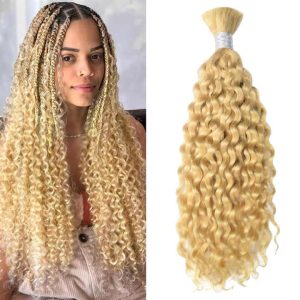 Human Braiding Hair For Boho Braids 100g 20 Inch Curly 12a 613 Deep Wave Bulk Human Hair For Braiding