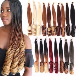 33 Colors Synthetic Ombre Straight Braiding Hair with Curly Ends 18 Inch Pre Stretched French Curl Goddess Wave Braiding Hair
