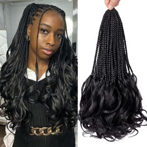 Box Braids Curly Ends Synthetic Crochet Hair 18Inches Soft Wave Hair Extension For Braiding Black Woman