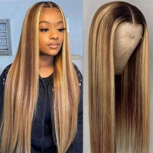 Factory Price Long straight Ombre Highlight Piano Color Synthetic Wig Vendor Black Women Heat Resistant Wig For Black Women