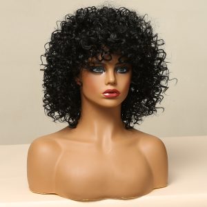 Short Hair Kinky Curly Black Wigs with Bangs for Black Women Synthetic Wigs High Temperature Fiber
