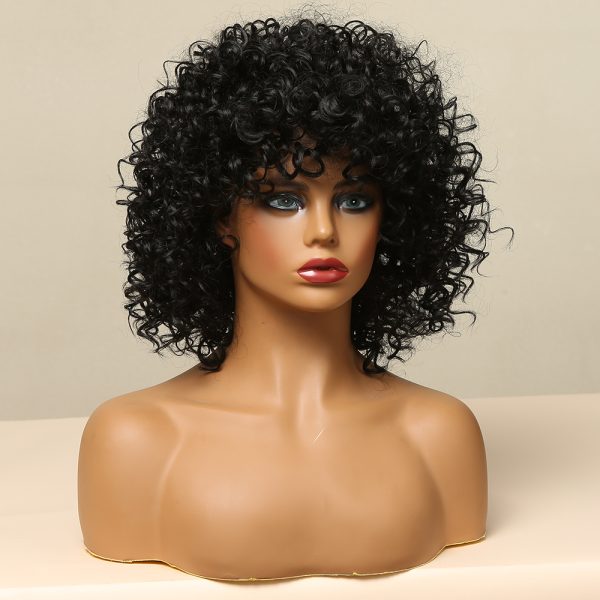Short Hair Kinky Curly Black Wigs with Bangs for Black Women Synthetic Wigs High Temperature Fiber