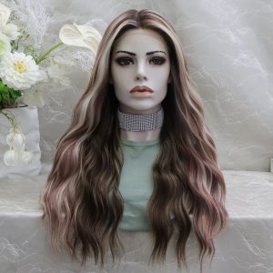 Celebrity highlight honey blonde mix colorful wig heat resistant middle part futura fiber synthetic wig