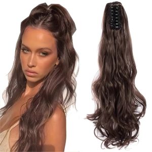 Synthetic Claw Clip Ponytail Hair Extension 20 Inch Long Body Wavy Natural Fluffy Curly Pony Tail Extension Synthetic Hairpiece