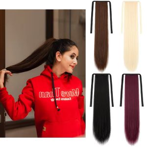 Ainizi high quality super soft 60cm long straight matte synthetic hair bandage ponytails for women