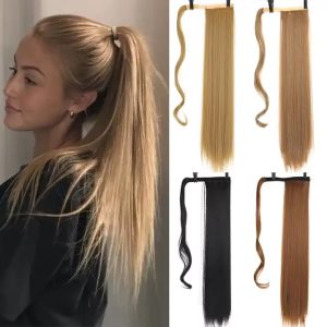 Long Straight Synthetic Hair Extensions Wrap Ponytail Hair For Women Clip On Ponytail Hairpieces Pony Tail Hair