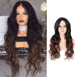 Curly Synthetic Wigs Machine Made Synthetic Wig Heat Resistant Color To Brown Long Wavy Synthetic Wigs For Black Women