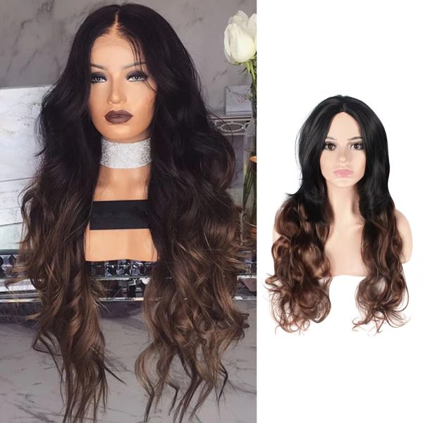 Curly Synthetic Wigs Machine Made Synthetic Wig Heat Resistant Color To Brown Long Wavy Synthetic Wigs For Black Women